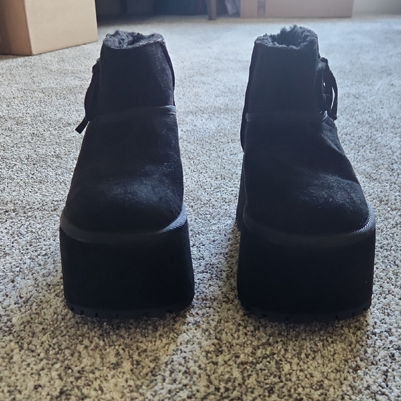 Dolls Kill Black Faux Suede Platform Ankle Boots with Lace-Up Back - Picture 4 of 6